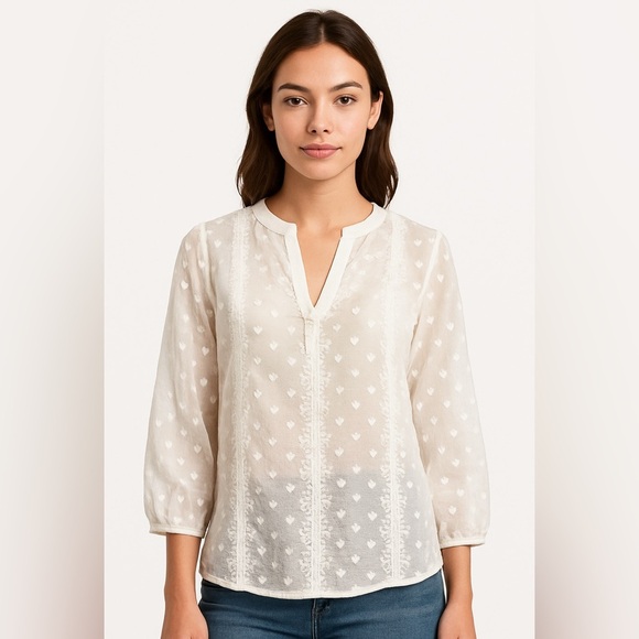 Olive + Oak Sheer White Embroidered Blouse Women’s XS Romantic Boho Chic - Picture 1 of 11